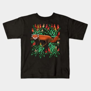 Red panda red cardinal bird Kids T-Shirt